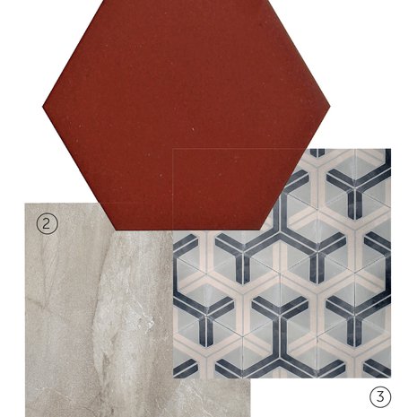 1 Kake Natura -klinkkerilaatta soveltuu seiniin ja lattioihin, koko 10 x 10 cm, hinta 128,80 e/m2, Kaakelikeskus. 2 Royale Lux -laatta jäljittelee ylellistä marmoria, 60 x 60 cm, hinta 82 e/m2, Värisilmä. 3 Popham designin sementtilaatta on 12 mm paksu, eikä siksi sovellu ihan kaikkialle, 20 x 20 cm, 160 e/m2, Marrakech design.