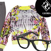 Kepeän puseron printissä seikkaillaan palatsin salaisessa puutarhassa 159 e, Ted Baker. Kapealinjaiset housut 189 e, Sand. Tehokkaat kehykset 297 e, Saint Laurent.