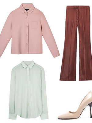 Villasekoitejakku 399
e, Weekend by Max Mara. Tiilenpunaiset housut 59,90
e, H&M. Silkkipaitapusero 165
e, Filippa K. Puuterinsävyiset avokkaat 445
e, Max Mara.