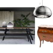 1. Poiat-suunnittelutoimiston Lavitta-sarja edustaa uutta suomalaista muotoilua. Penkki 818 e, Formverk.2. Klassinen Flosin Splügen Bräu -valaisin on suunniteltu vuonna 1961, 453 e, room21.fi. 3. Ajaton sisustus ja kiinnostava kerroksellisuus syntyy tyylejä yhdistelemällä. Mahonkipiironki kivikannella 690 e, Fasetti.