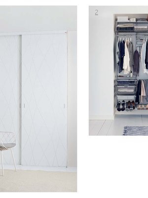 1. Hanna Werningin Elfalle suunnittelemat ovet ovat tyylikkään eleettömät, elfa.com. 2. Elfan Classic 45 -systeemi vaatii vain metrin leveän tilan, elfa.com. 3. Mazen hauska Frank Junior on jakkara ja säilytin, 820 e, mazeinterior.se.