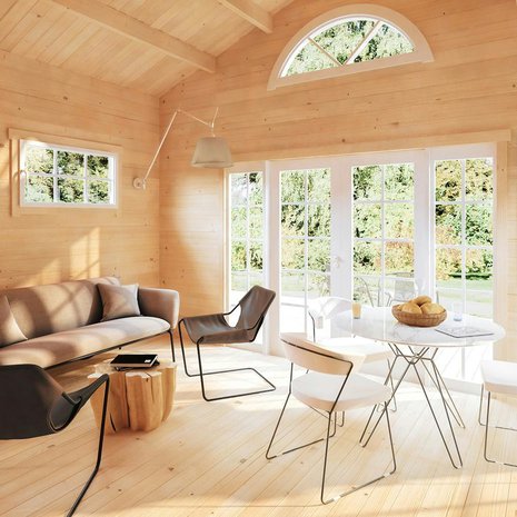 30-neliöiseen pihamökkiin mahtuu jo mukavuuksiakin. Jack-mökki kuuluu Polhusin mallistoon.