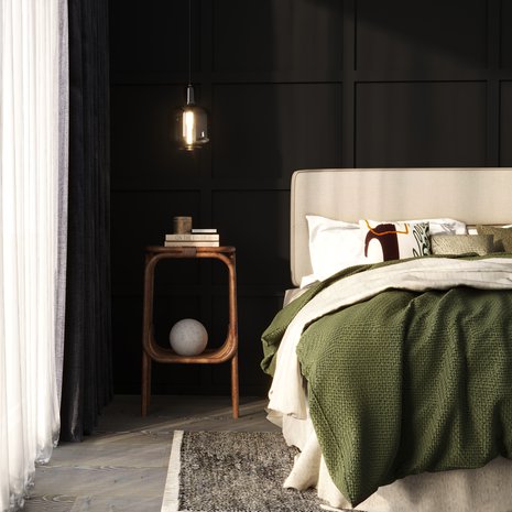 Milieun Midnight Black -sävyä voi käyttää aksenttivärinä, mutta pehmeä musta toimii myös isoilla pinnoilla.