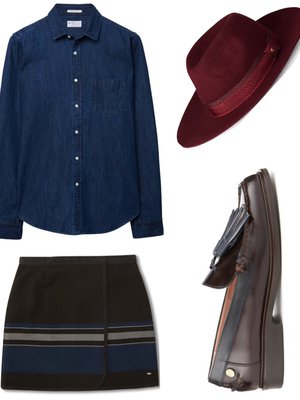 Rouhea farkkupaita 99,90 e Gant Rugger. Hapsuloaferit 159,90 e, Tommy Hilfiger. Viininpunainen fedorahattu 119,90 e Gant. Meksikolaistyylinen minihame 119 e, Tommy Hilfiger.