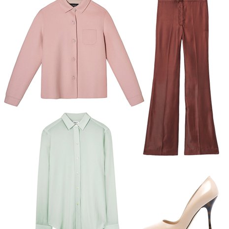 Villasekoitejakku 399
e, Weekend by Max Mara. Tiilenpunaiset housut 59,90
e, H&M. Silkkipaitapusero 165
e, Filippa K. Puuterinsävyiset avokkaat 445
e, Max Mara.